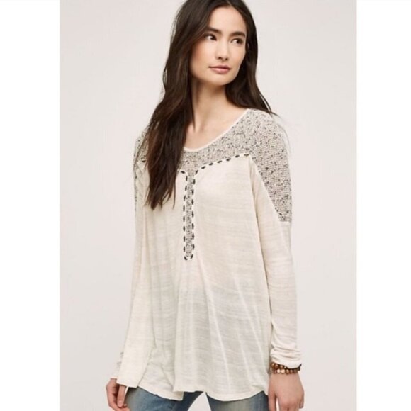 Meadow Rue Clorinde Crochet Linen Blend Top - Picture 1 of 9